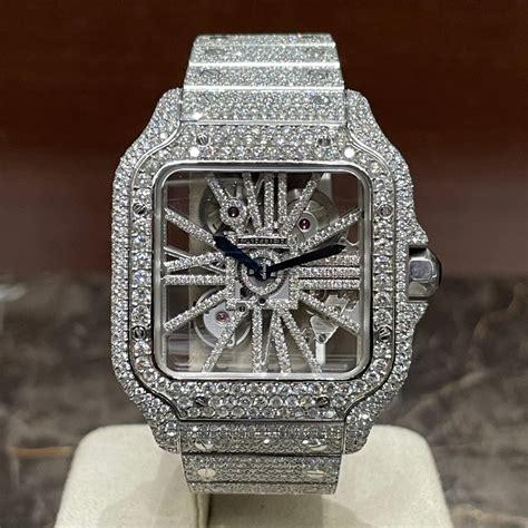 cartier santos black skeleton|cartier santos iced out price.